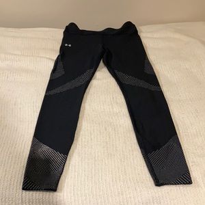 Under Armour women’s black running tights with reflective pattern